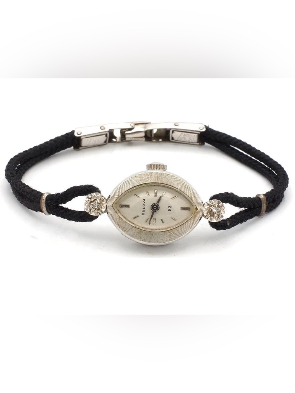 Vintage Ladies BULOVA Watch 14K White Gold 2 Diamonds 23 Jewels Runs 5AT